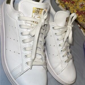 Adidas Stan Smith White and Gold Sneakers